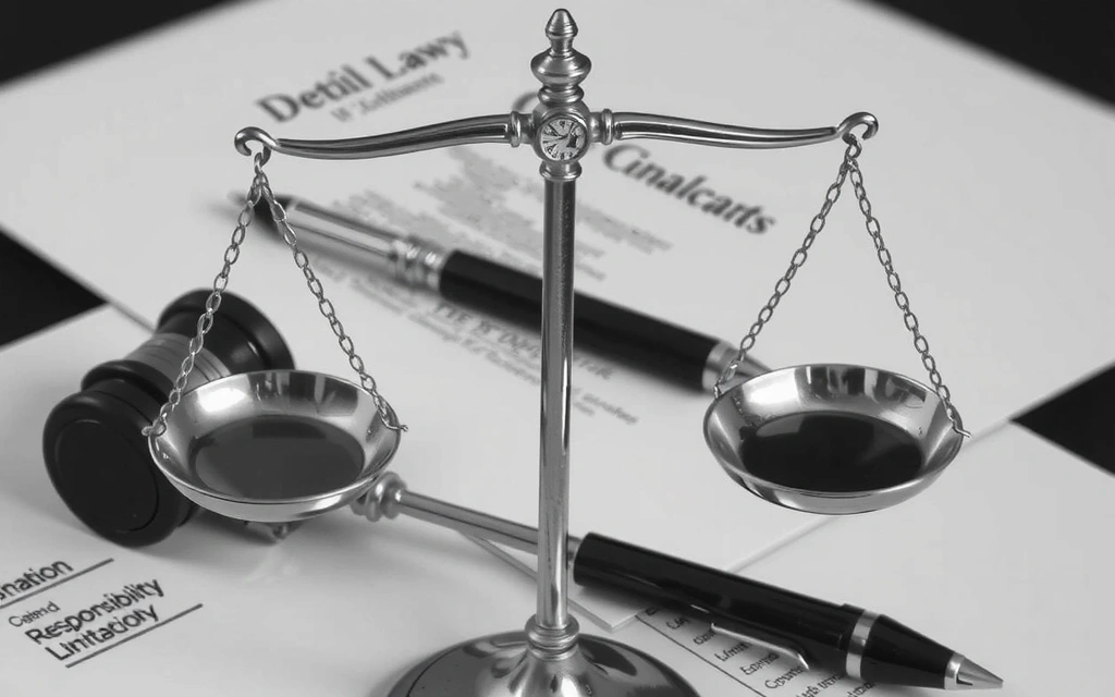 Imagine cu o balanță a justiției, simbolizând limitarea răspunderii și legile